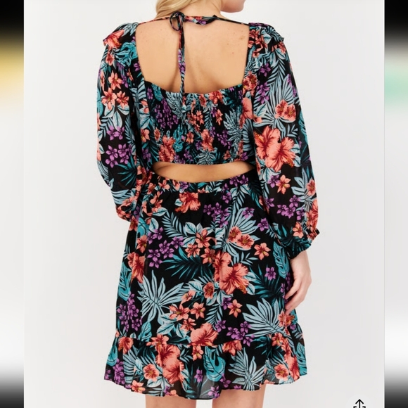 Lost + Wander Womens Black Tropical Floral Fit & Flare Dress Size M Like New! - Picture 1 of 12
